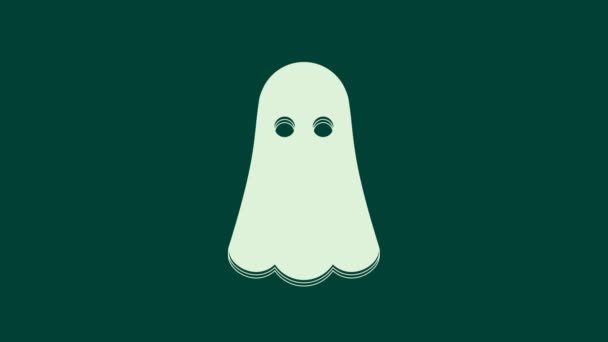 Λευκό Εικονίδιο Φάντασμα Απομονωμένο Πράσινο Φόντο Καλό Αποκριάτικο Πάρτι Γραφική — Αρχείο Βίντεο