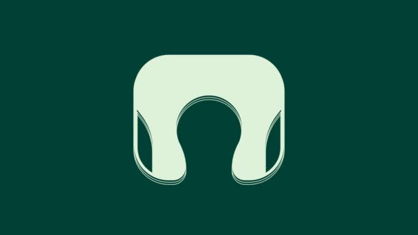 緑の背景に隔離されたホワイトトラベルネック枕アイコン 枕U字型 4Kビデオモーショングラフィックアニメーション — ストック動画