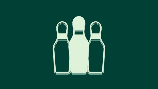 White Bowling Pin Icon Isolated Green Background Juggling Clubs Circus — Stock Video