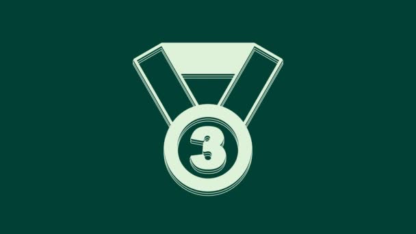緑色の背景に分離されたホワイトメダルアイコン 勝者のシンボル 4Kビデオモーショングラフィックアニメーション — ストック動画