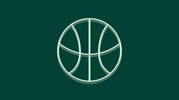 Λευκό Εικονίδιο Μπάλα Του Μπάσκετ Απομονώνονται Πράσινο Φόντο Αθλητικό Σύμβολο — Αρχείο Βίντεο