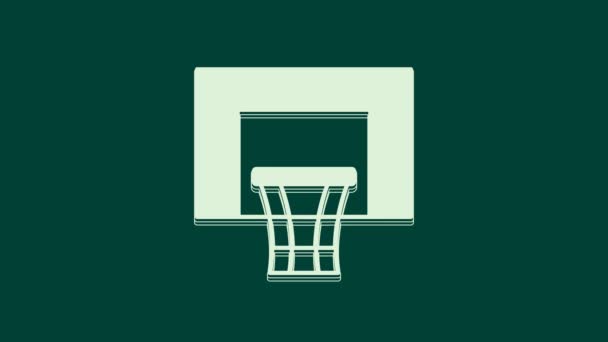 緑の背景に隔離されたホワイトバスケットボールのバックボードアイコン 4Kビデオモーショングラフィックアニメーション — ストック動画