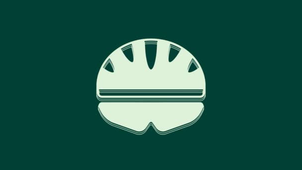 緑の背景に隔離されたホワイト自転車用ヘルメットアイコン 極端なスポーツだ スポーツ用具 4Kビデオモーショングラフィックアニメーション — ストック動画