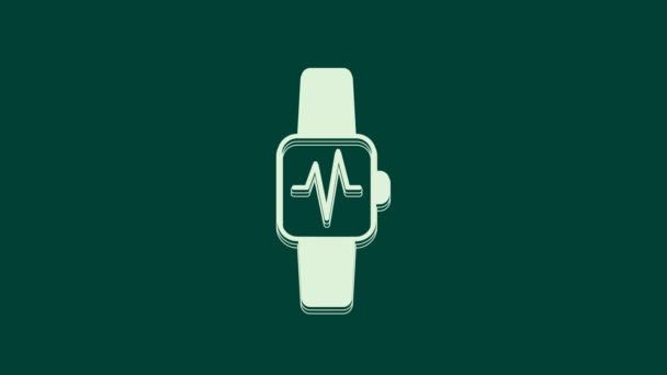 Reloj Inteligente Blanco Que Muestra Icono Ritmo Cardíaco Aislado Sobre — Vídeo de stock