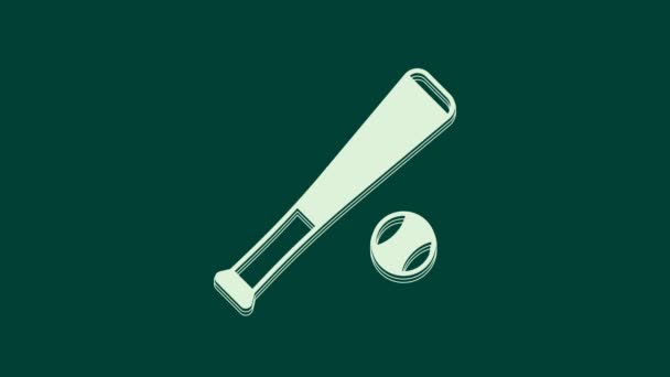White Baseball Bat Ball Icon Isolated Green Background Video Motion — Stock Video