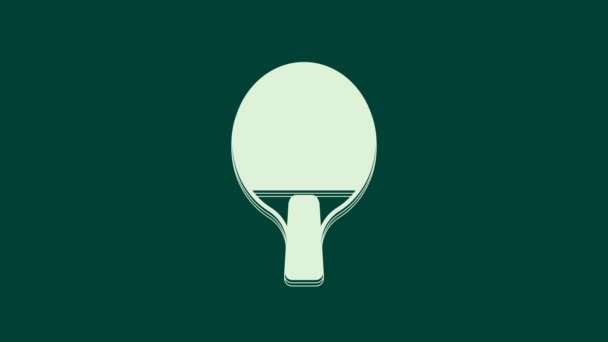 White Racket Playing Table Tennis Icon Isolated Green Background Video — Stock Video