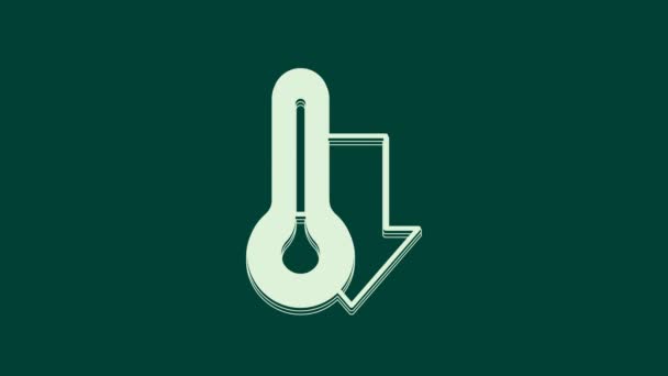 緑色の背景に隔離された白い気象温度計のアイコン 高温または低温を示す温度計機器 4Kビデオモーショングラフィックアニメーション — ストック動画