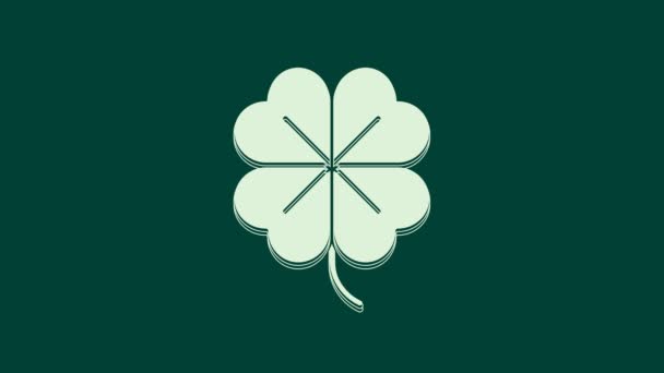Weißes Kleeblatt Symbol Isoliert Auf Grünem Hintergrund Glücklicher Saint Patrick — Stockvideo