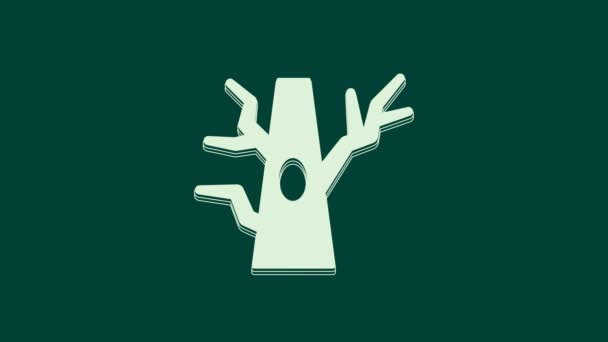 White Bare Δέντρο Εικονίδιο Απομονώνονται Πράσινο Φόντο Γραφική Κίνηση Κίνησης — Αρχείο Βίντεο