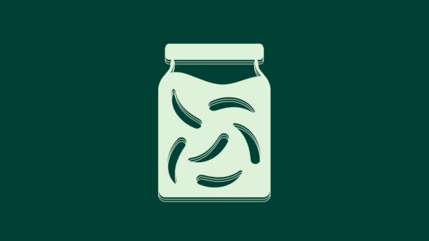 Pepinos Conserva Brancos Ícone Jarra Isolado Fundo Verde Animação Gráfica — Vídeo de Stock