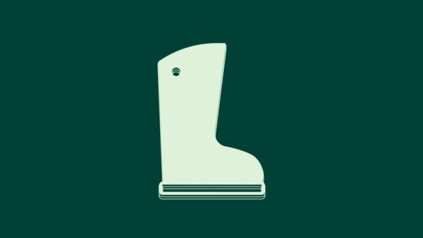 Λευκό Αδιάβροχο Εικονίδιο Εκκίνησης Από Καουτσούκ Απομονωμένο Πράσινο Φόντο Μπότες — Αρχείο Βίντεο