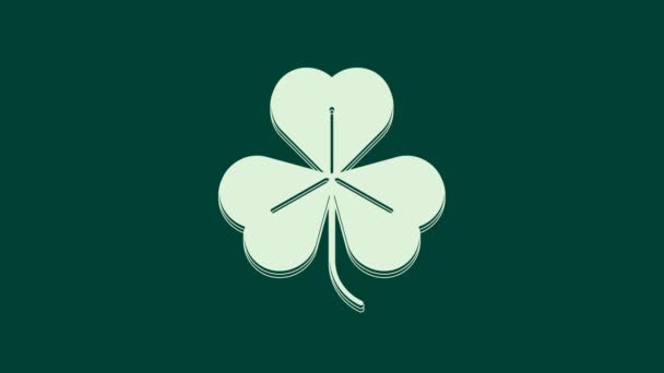 Weißklee Symbol Isoliert Auf Grünem Hintergrund Glücklicher Saint Patrick Tag — Stockvideo