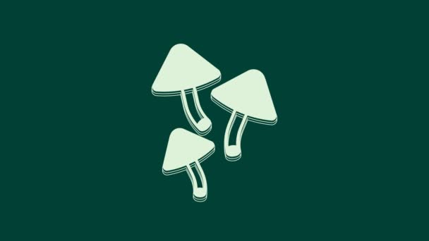 Ícone Cogumelo Branco Isolado Fundo Verde Animação Gráfica Movimento Vídeo — Vídeo de Stock