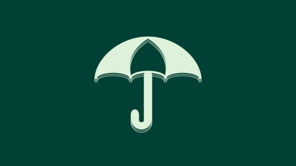 白色伞状图标孤立在绿色背景 保险概念 防水图标 安保概念 4K视频运动图形动画 — 图库视频影像