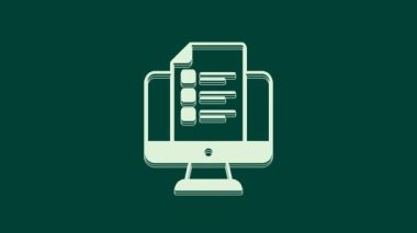 Beyaz Çevrimiçi Sınav, Test, Araştırma veya Kontrol Listesi simgesi yeşil arka planda izole edildi. Sınav listesi. E-eğitim konsepti. 4K Video hareketli grafik canlandırması.