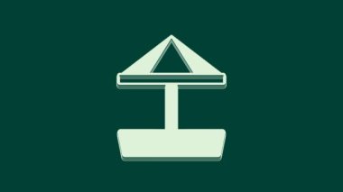 Yeşil arka planda izole edilmiş kum ve şemsiye ikonu olan çocuklar için beyaz kum havuzu. 4K Video hareketli grafik canlandırması.