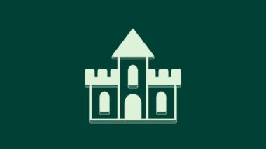 Beyaz Kum Kalesi simgesi yeşil arka planda izole edildi. 4K Video hareketli grafik canlandırması.