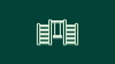 Beyaz ahşap duvar ikonu yeşil arka planda izole edilmiş. İsveç merdivenleri. 4K Video hareketli grafik canlandırması.