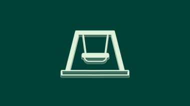 Çocuklar için yaz oyunları için beyaz salıncak yeşil arka planda izole edilmiş oyun alanı ikonu. Açık hava eğlence ekipmanları. 4K Video hareketli grafik canlandırması.