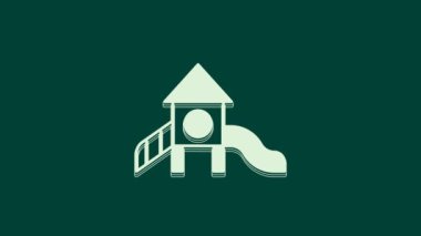 Beyaz Kayak oyun alanı simgesi yeşil arkaplanda izole edildi. Çocuklar kayar. 4K Video hareketli grafik canlandırması.