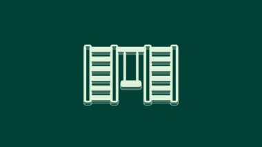 Beyaz ahşap duvar ikonu yeşil arka planda izole edilmiş. İsveç merdivenleri. 4K Video hareketli grafik canlandırması.