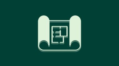 Beyaz Saray planı ikonu yeşil arka planda izole edildi. 4K Video hareketli grafik canlandırması.