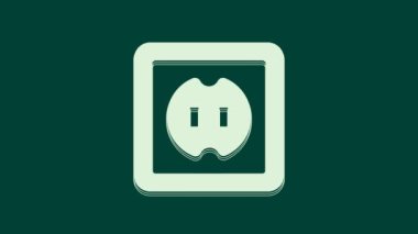 Beyaz Elektrik çıkış simgesi yeşil arkaplanda izole edildi. Elektrik prizi. Rosette sembolü. 4K Video hareketli grafik canlandırması.