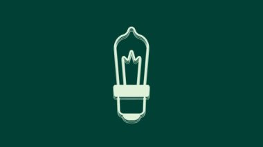 Fikir ikonu kavramına sahip beyaz ampul yeşil arkaplanda izole edilmiş. Enerji ve fikir sembolü. İlham konsepti. 4K Video hareketli grafik canlandırması.