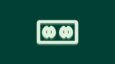 Beyaz Elektrik çıkış simgesi yeşil arkaplanda izole edildi. Elektrik prizi. Rosette sembolü. 4K Video hareketli grafik canlandırması.