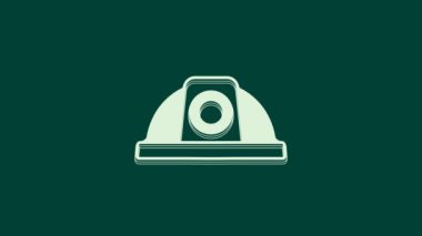 Beyaz İşçi Başlığı simgesi yeşil arka planda izole edildi. 4K Video hareketli grafik canlandırması.