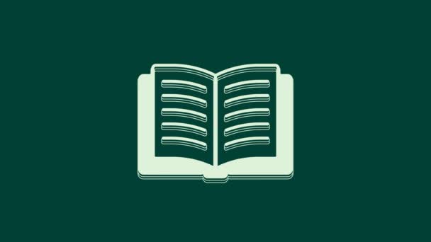 Біла Ікона Відкритих Книг Ізольована Зеленому Тлі Відеографічна Анімація — стокове відео
