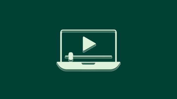 White Online Play Video Icon Isolated Green Background Laptop Film — Stock Video