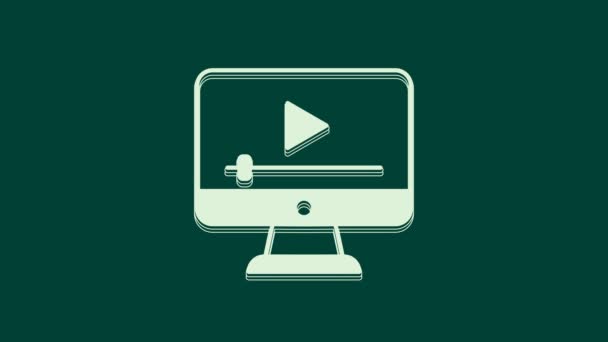 白色在线播放视频图标孤立的绿色背景 带有播放标志的电影胶片 4K视频运动图形动画 — 图库视频影像