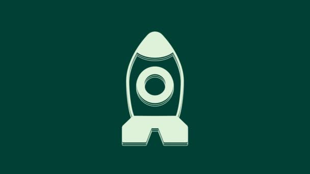 Cohete Blanco Nave Juguete Icono Aislado Sobre Fondo Verde Viaje — Vídeos de Stock