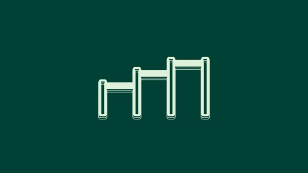 White Sport Horizontal Bar Icon Isolated Green Background Video Motion — Vídeo de Stock