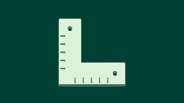 White Corner Lineal Symbol Isoliert Auf Grünem Hintergrund Setquadrat Winkellineal — Stockvideo