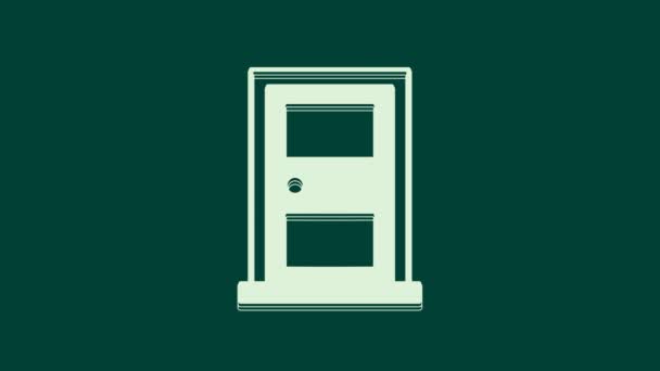 Blanco Icono Puerta Cerrada Aislado Sobre Fondo Verde Animación Gráfica — Vídeos de Stock