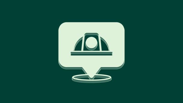 White Worker Safety Helmet Icon Isolated Green Background Video Motion — Stock Video