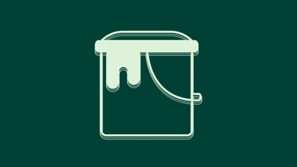 白色油漆桶图标孤立在绿色背景 4K视频运动图形动画 — 图库视频影像