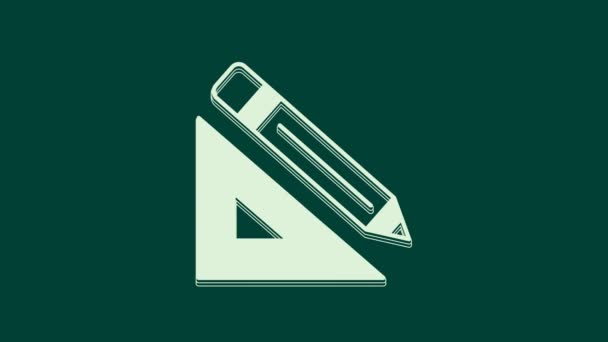 Yeşil Arka Planda Beyaz Üçgen Cetvel Kalem Simgesi Izole Edildi — Stok video