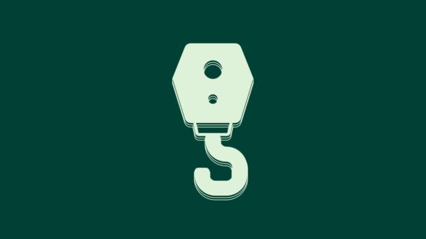 White Crane Haken Symbol Isoliert Auf Grünem Hintergrund Industriehaken Ikone — Stockvideo