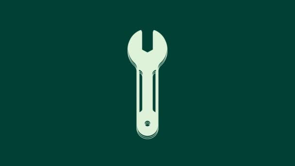 Піктограма Білого Ключа Ізольована Зеленому Фоні Інструмент Ремонту Ключів Символ — стокове відео