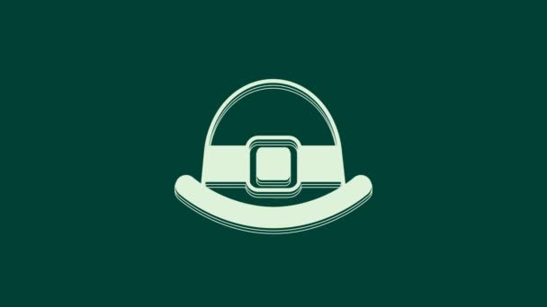 白色Leprechaun帽子图标孤立在绿色背景 圣帕特里克快乐的一天 爱尔兰国定假日 4K视频运动图形动画 — 图库视频影像