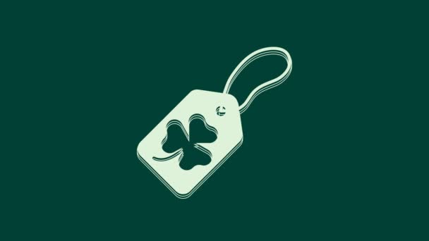 White Clover Trefoil Leaf Tag Icon Isolated Green Background Happy — Stock Video