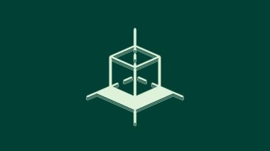 Yeşil arkaplanda beyaz 3D modelleme simgesi izole edildi. Artırılmış gerçeklik mi yoksa sanal gerçeklik mi? 4K Video hareketli grafik canlandırması.