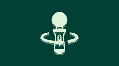 Beyaz VR oyun simgesi yeşil arkaplanda izole edildi. Sanal gerçeklik deneyimi, mevcudiyet hissi, konum takip teknolojisi cihazı. 4K Video hareketli grafik canlandırması.