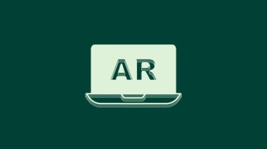 Beyaz Güçlendirilmiş AR simgesi yeşil arka planda izole edildi. Sanal geleceksel giyilebilir cihazlar. 4K Video hareketli grafik canlandırması.