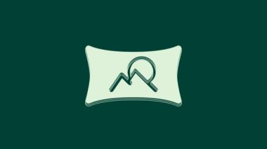 Yeşil arkaplanda beyaz açılı resim simgesi izole edildi. Panorama manzaralı. 4K Video hareketli grafik canlandırması.