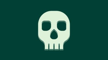 Beyaz Kafatası simgesi yeşil arkaplanda izole edildi. Mutlu Cadılar Bayramı Partisi. 4K Video hareketli grafik canlandırması.