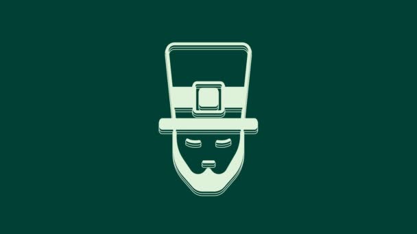 White Leprechaun Icon Isolated Green Background Happy Saint Patricks Day — Stock Video